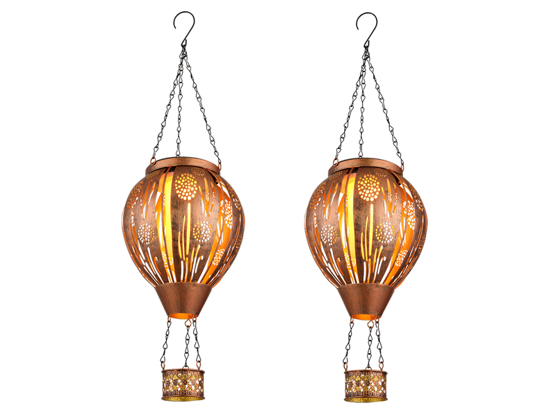 2er Set Deko Solarleuchten mit Heißluftballon Metall Kupfer innen Gold, H: 46cm