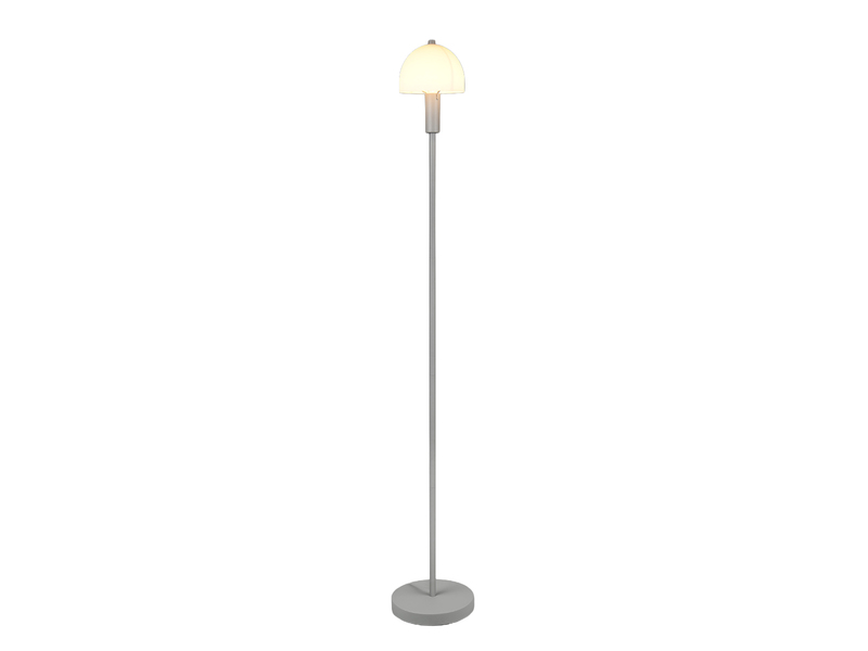 Kleine Stehlampe GLENN Grau mit Metallfuß und Lampenschirm Glas, Höhe 120cm