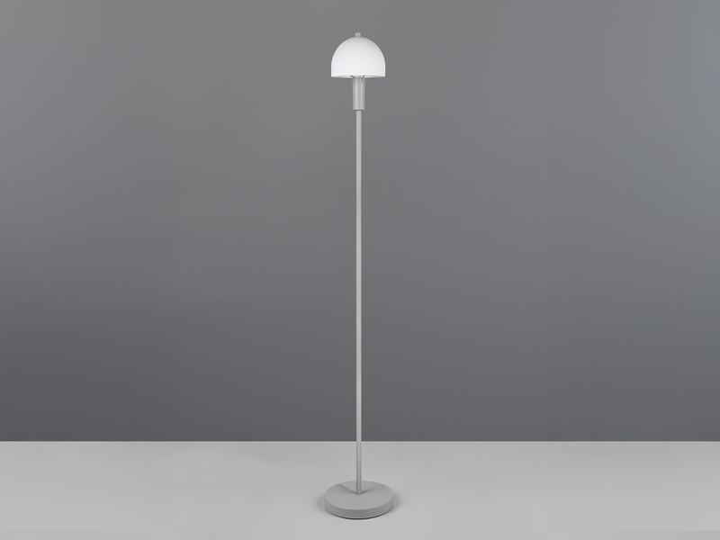 Kleine Stehlampe GLENN Grau mit Metallfuß und Lampenschirm Glas, Höhe 120cm