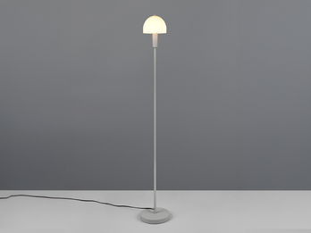 Kleine Stehlampe GLENN Grau mit Metallfuß und Lampenschirm Glas, Höhe 120cm