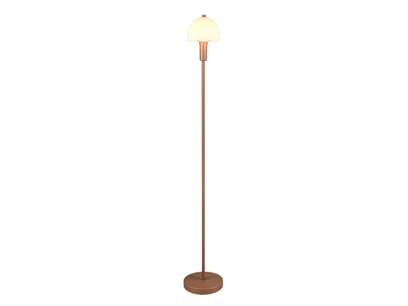 Kleine Stehlampe GLENN Coffee mit Metallfuß und Lampenschirm Glas, Höhe 120cm