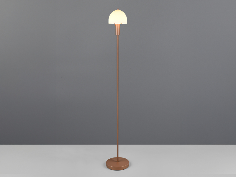 Kleine Stehlampe GLENN Coffee mit Metallfuß und Lampenschirm Glas, Höhe 120cm