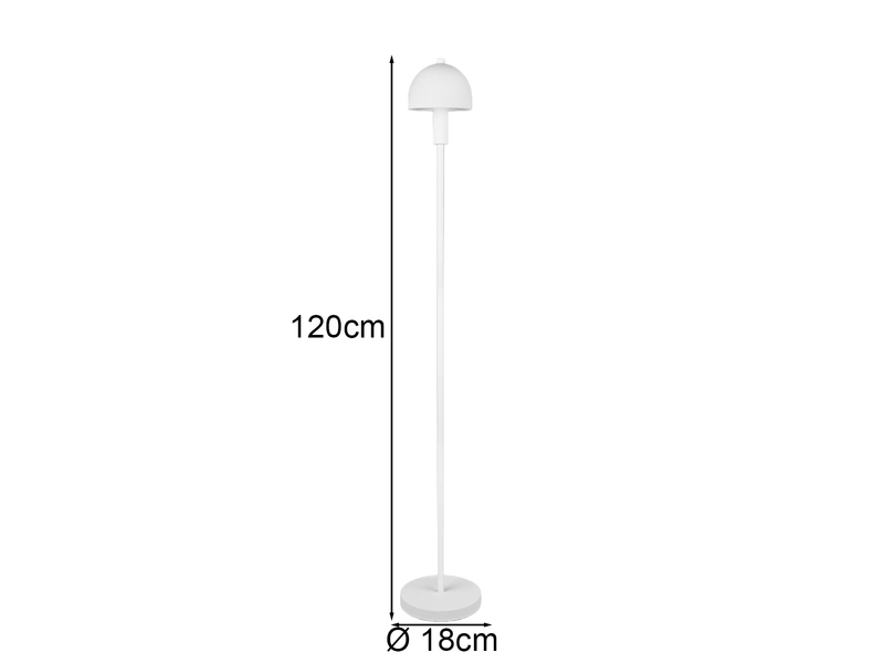 Kleine Stehlampe GLENN Weiß mit Metallfuß und Lampenschirm Glas, Höhe 120cm