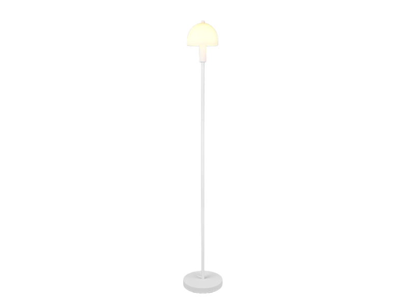 Kleine Stehlampe GLENN Weiß mit Metallfuß und Lampenschirm Glas, Höhe 120cm