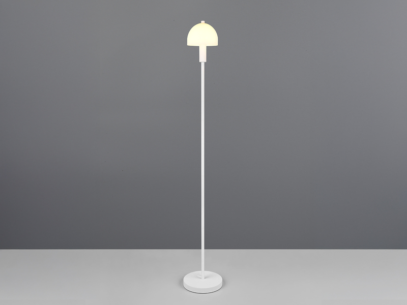 Kleine Stehlampe GLENN Weiß mit Metallfuß und Lampenschirm Glas, Höhe 120cm