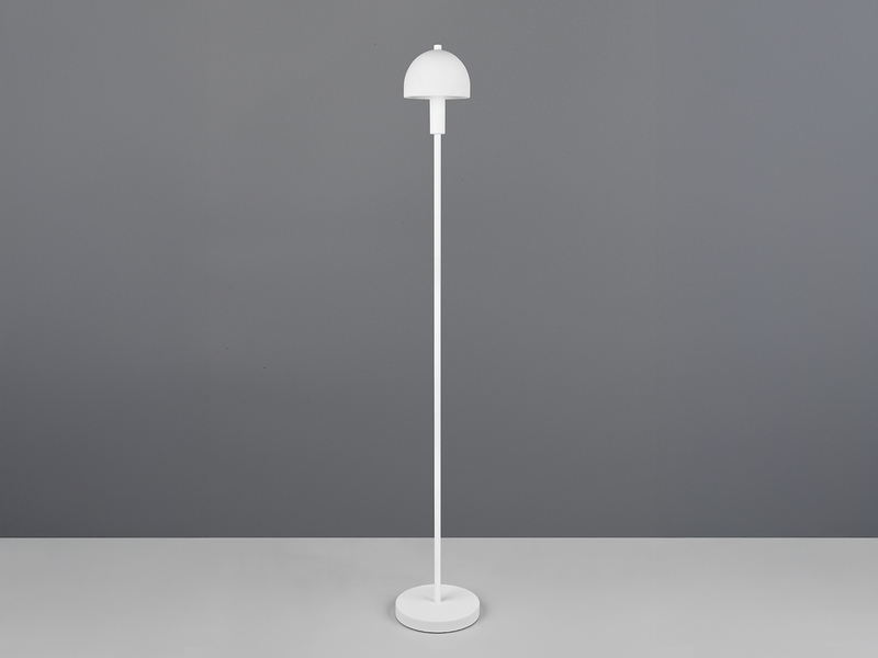 Kleine Stehlampe GLENN Weiß mit Metallfuß und Lampenschirm Glas, Höhe 120cm