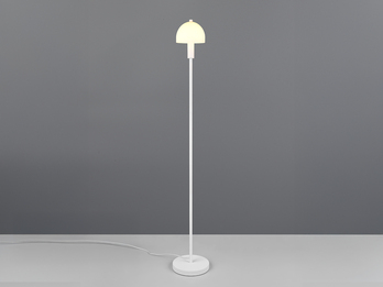 Kleine Stehlampe GLENN Weiß mit Metallfuß und Lampenschirm Glas, Höhe 120cm