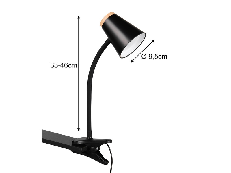 LED Klemmlampe PONGO Schwarz flexibel biegsam, Höhe 33cm
