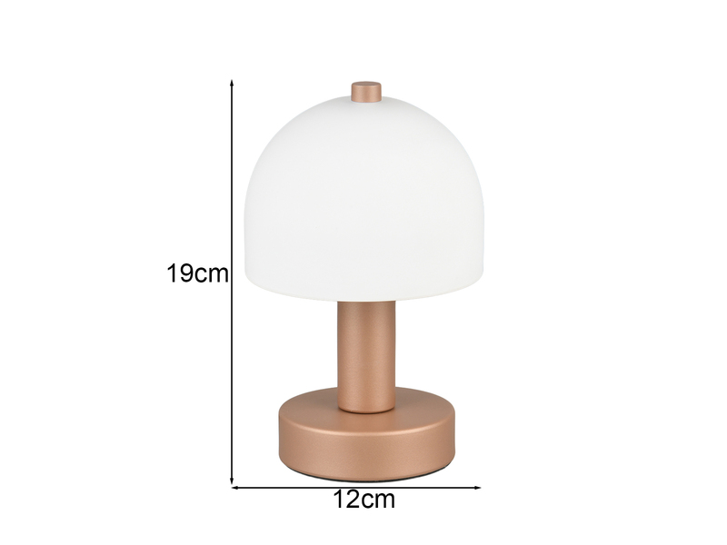 Kleine Tischlampe GLENN aus Metall Coffee in Pilzform mit Glasschirm, Höhe 19cm