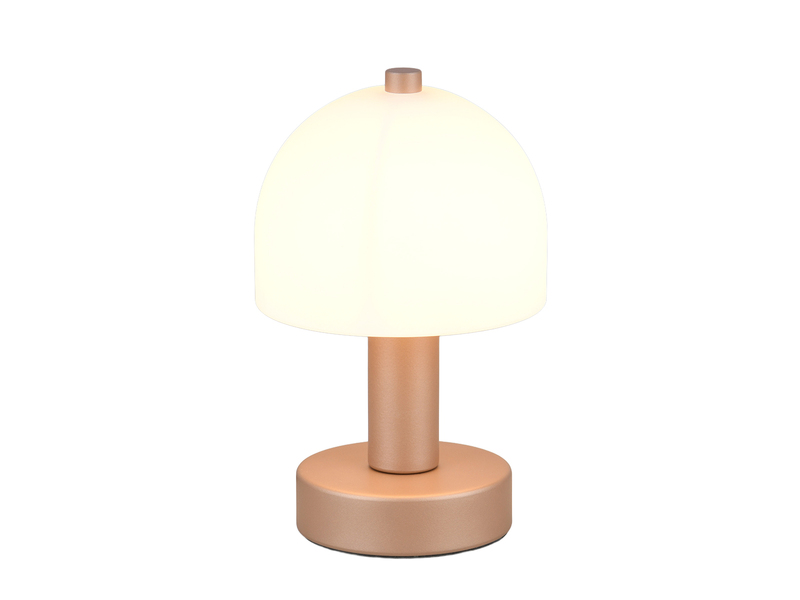 Kleine Tischlampe GLENN aus Metall Coffee in Pilzform mit Glasschirm, Höhe 19cm