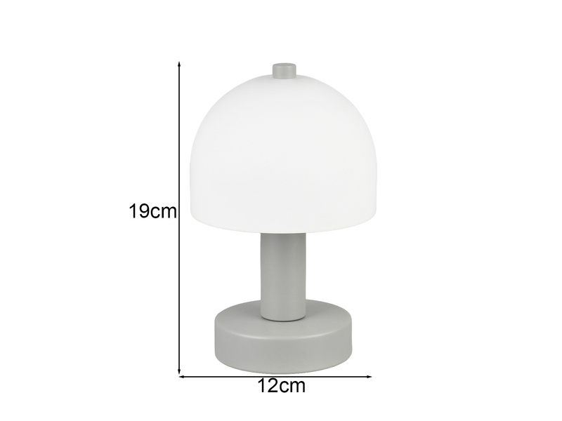 Kleine Tischlampe GLENN aus Metall Grau in Pilzform mit Glasschirm, Höhe 19cm