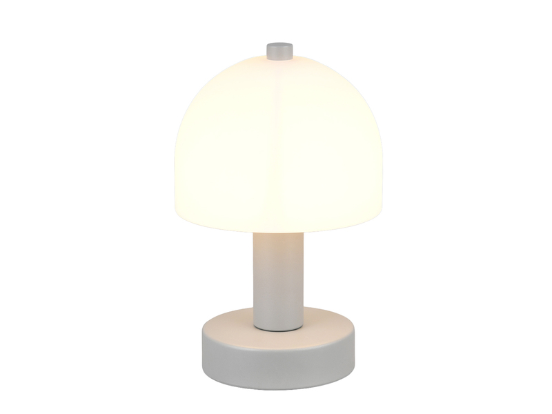 Kleine Tischlampe GLENN aus Metall Grau in Pilzform mit Glasschirm, Höhe 19cm