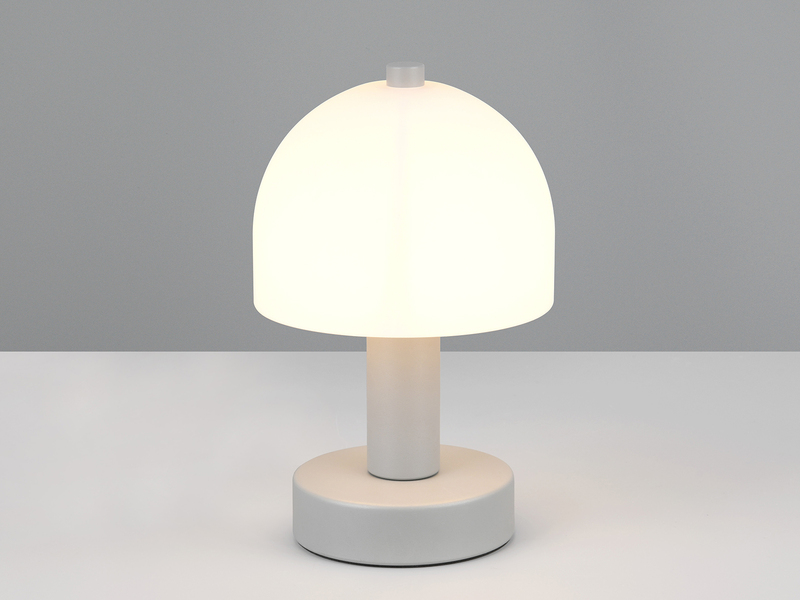 Kleine Tischlampe GLENN aus Metall Grau in Pilzform mit Glasschirm, Höhe 19cm