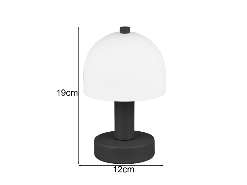 Kleine Tischlampe GLENN aus Metall Schwarz in Pilzform mit Glasschirm, Höhe 19cm