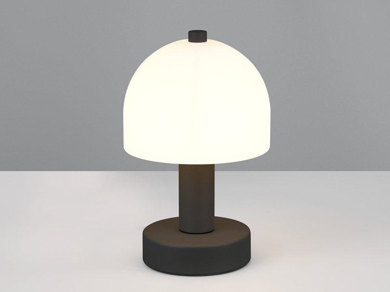 Kleine Tischlampe GLENN aus Metall Schwarz in Pilzform mit Glasschirm, Höhe 19cm