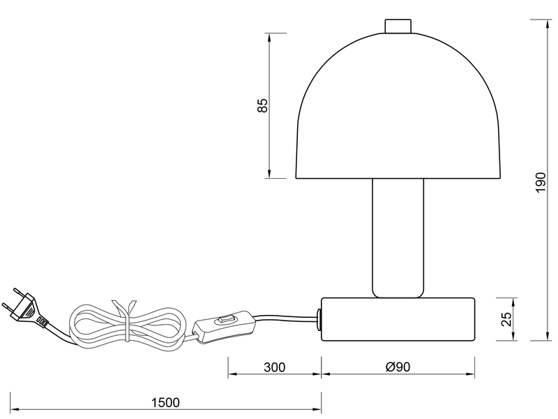 Kleine Tischlampe GLENN aus Metall Weiß in Pilzform mit Glasschirm, Höhe 19cm