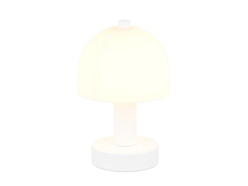 Kleine Tischlampe GLENN aus Metall Weiß in Pilzform mit Glasschirm, Höhe 19cm