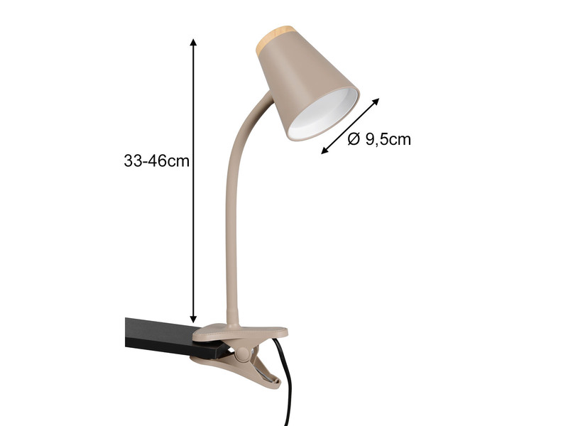 LED Klemmlampe PONGO Beige flexibel biegsam, Höhe 33cm