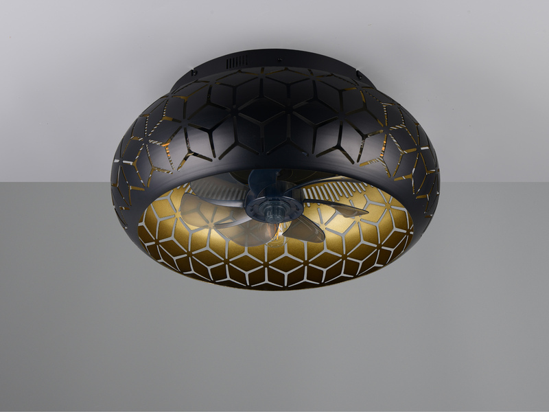 Deckenleuchte BIDAR mit Ventilator & Fernbedienung in Schwarz/Gold, Ø50cm