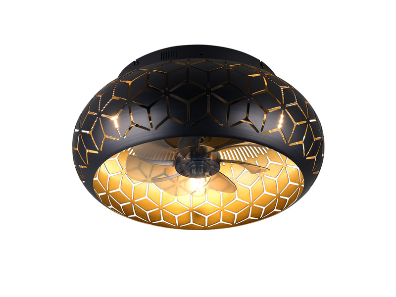 Deckenleuchte BIDAR mit Ventilator & Fernbedienung in Schwarz/Gold, Ø50cm
