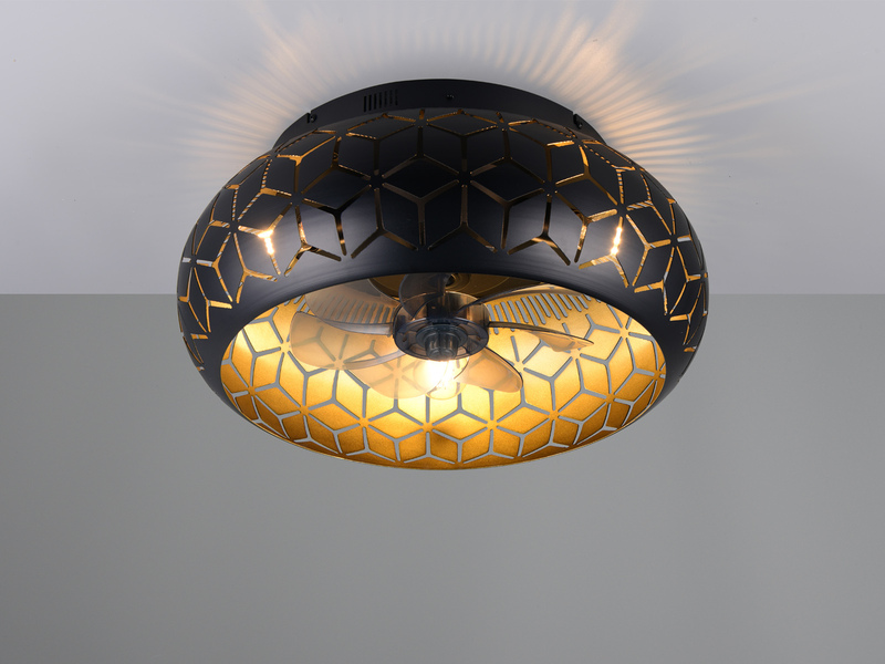 Deckenleuchte BIDAR mit Ventilator & Fernbedienung in Schwarz/Gold, Ø50cm