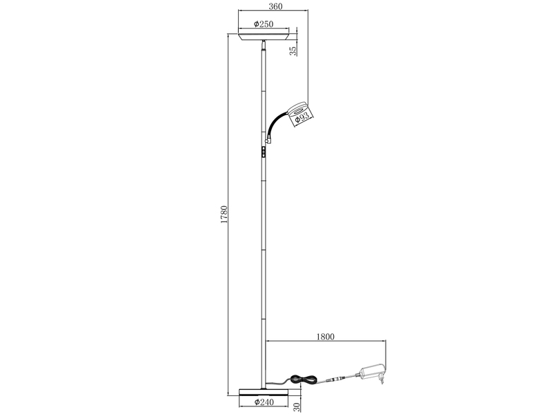 LED Deckenfluter SPECTER mit Leselampe, dimmbar & Lichtfarbe einstellbar, 178cm