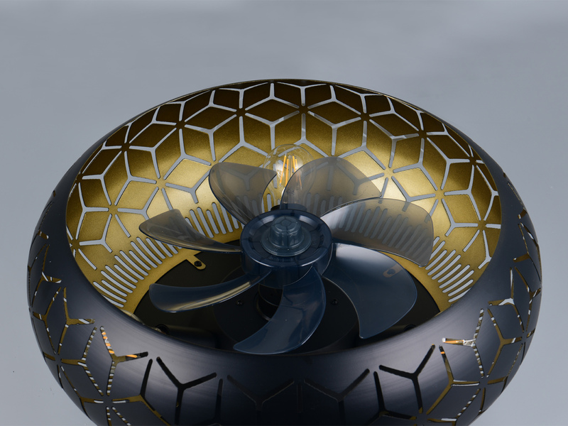 Deckenleuchte Schwarz Gold mit Ventilator & Fernbedienung inkl. E27 LED Ø 50cm