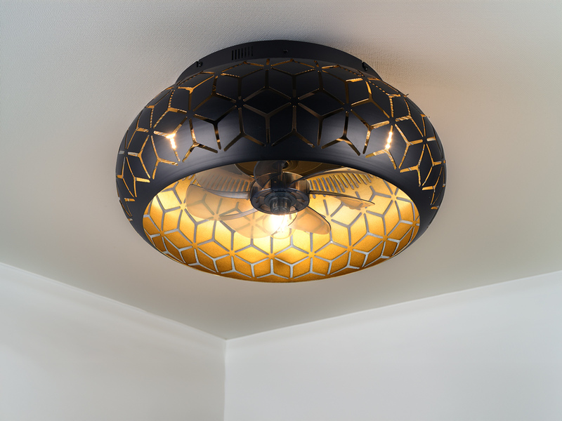 Deckenleuchte Schwarz Gold mit Ventilator & Fernbedienung inkl. E27 LED Ø 50cm