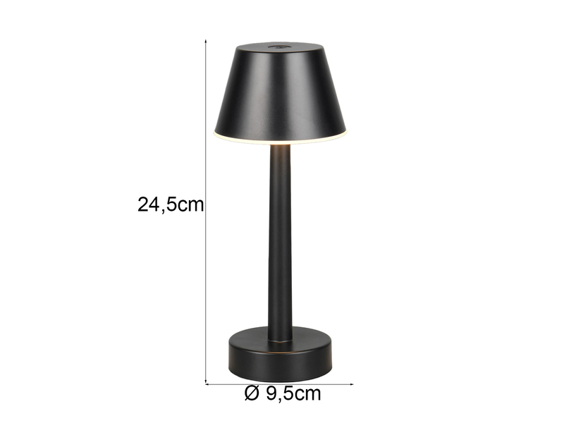 Akku Tischleuchte VIDAL kabellos, dimmbar für Innen & Außen Schwarz, Höhe 24,5cm