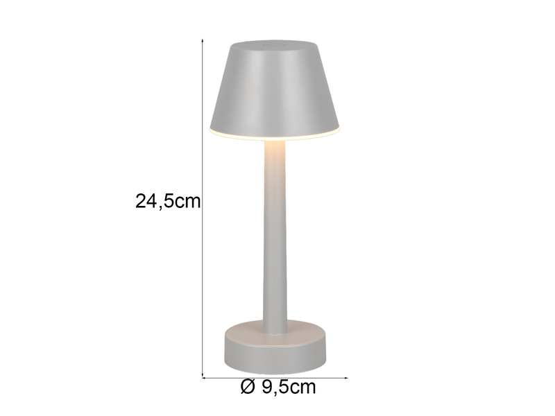 Akku Tischleuchte VIDAL kabellos, dimmbar, für Innen & Außen, Grau, Höhe 24,5cm