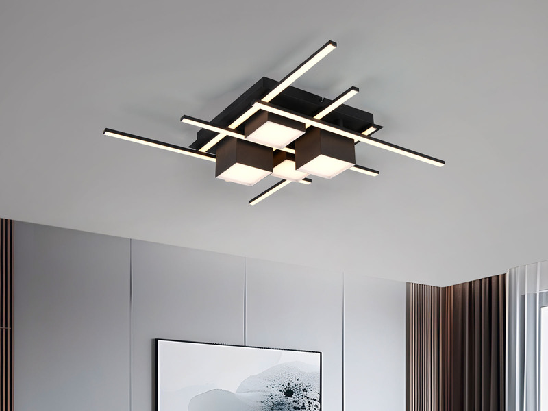 LED Deckenleuchte ROGER Schwarz mit Fernbedienung, 70cm groß