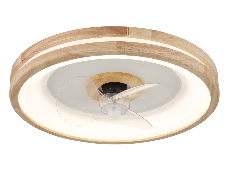 LED Deckenleuchte GATIAN mit Ventilator und Fernbedienung aus Holz, Ø 50cm