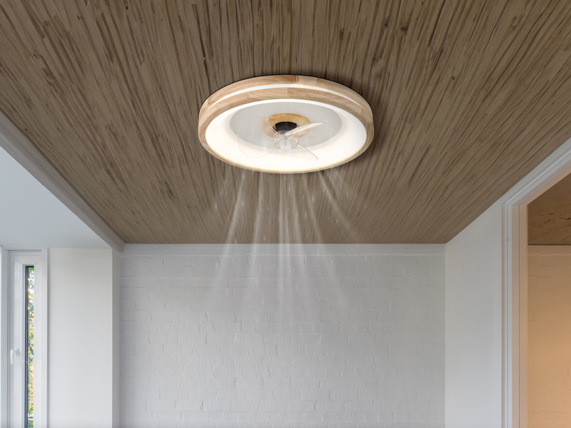 LED Deckenleuchte GATIAN mit Ventilator und Fernbedienung aus Holz, Ø 50cm