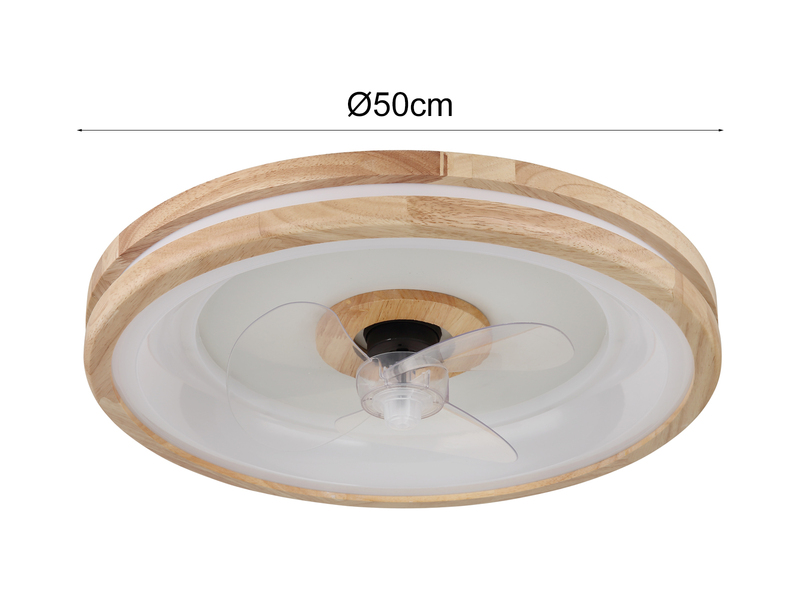 LED Deckenleuchte GATIAN mit Ventilator und Fernbedienung aus Holz, Ø 50cm