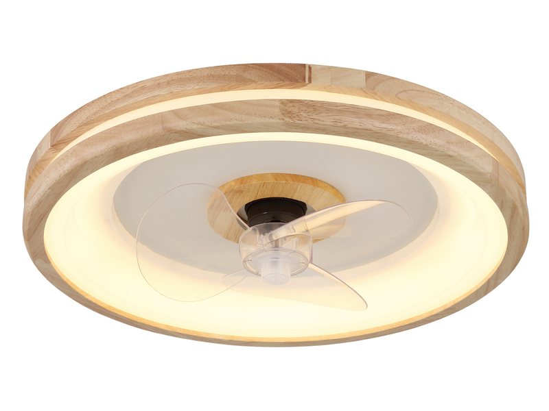 LED Deckenleuchte GATIAN mit Ventilator und Fernbedienung aus Holz, Ø 50cm