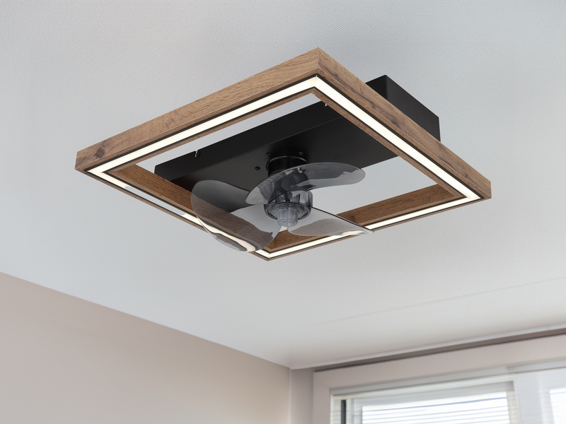 LED Deckenleuchte CELINATA mit Ventilator & Fernbedienung Holzoptik, 44 x 44cm