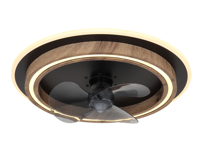 LED Deckenleuchte BOZAN rund mit Ventilator & Fernbedienung Holzoptik, Ø 50cm