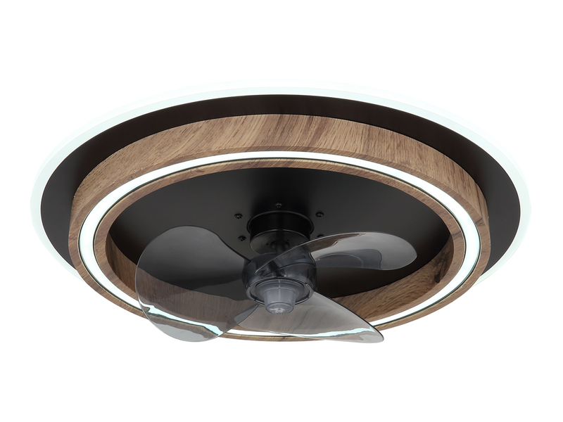 LED Deckenleuchte BOZAN rund mit Ventilator & Fernbedienung Holzoptik, Ø 50cm