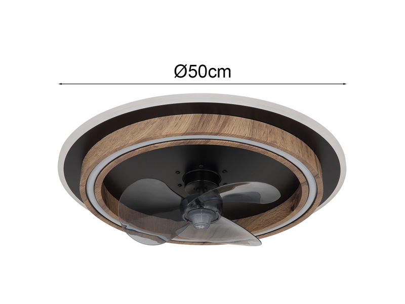 LED Deckenleuchte BOZAN rund mit Ventilator & Fernbedienung Holzoptik, Ø 50cm