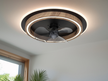 LED Deckenleuchte BOZAN rund mit Ventilator & Fernbedienung Holzoptik, Ø 50cm