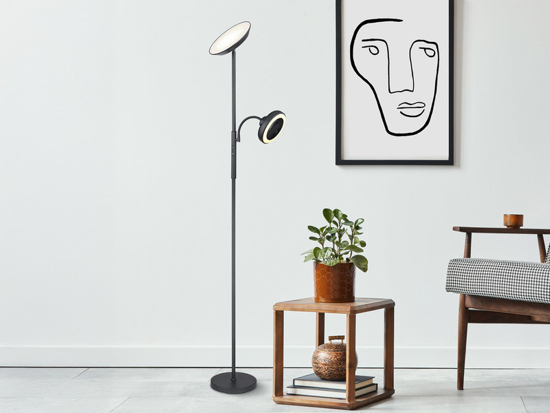 LED Deckenfluter DAVYD per Touch dimmbar mit Lesearm & Ventilator, Höhe 178cm