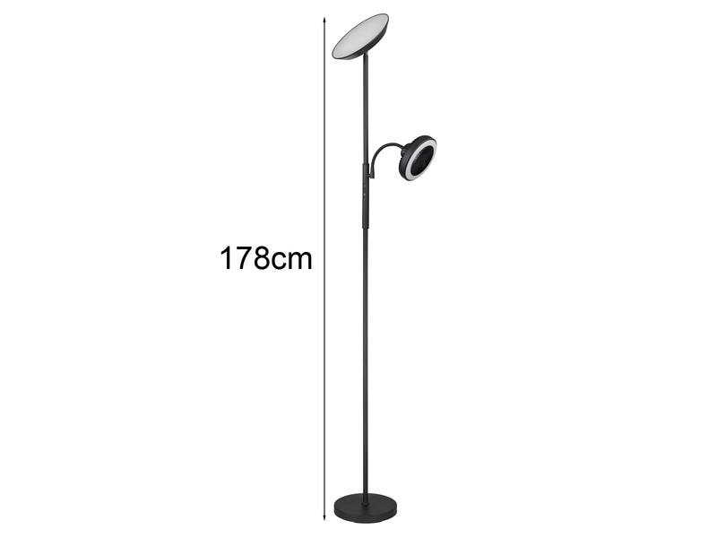LED Deckenfluter DAVYD per Touch dimmbar mit Lesearm & Ventilator, Höhe 178cm