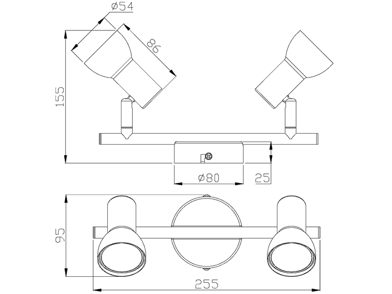 Deckenstrahler CANTAR 2-flammig Metall in Weiß, Spots schwenkbar, Breite: 25,5cm