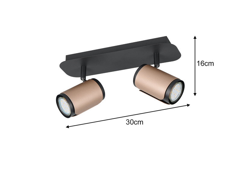 Deckenstrahler GILLAN 2flammig Metall Schwarz / Coffee, Länge 30cm