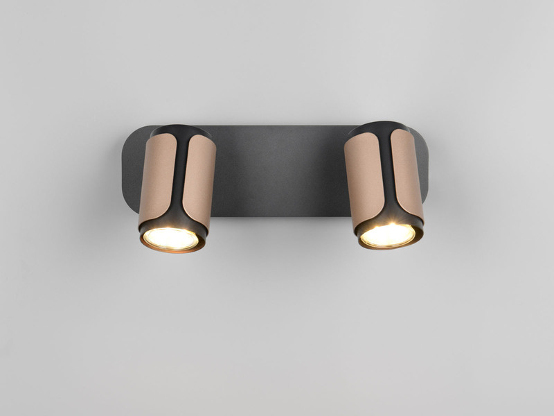 Deckenstrahler GILLAN 2flammig Metall Schwarz / Coffee, Länge 30cm