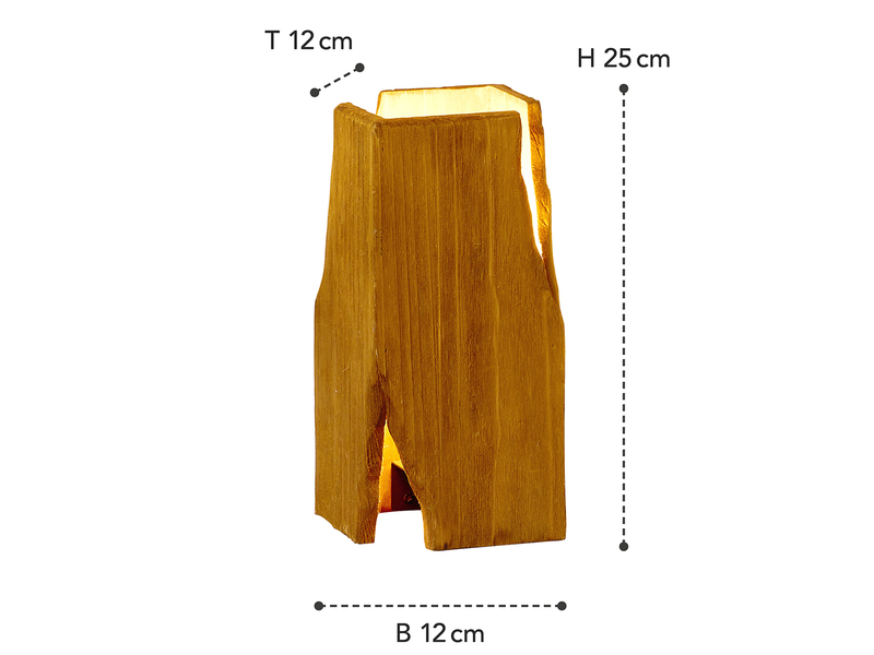 Kleine Tischleuchte VENUS aus Naturholz rustikales Design, Höhe 25cm