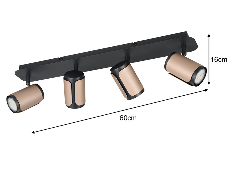 Deckenstrahler GILLAN 4flammig Metall Schwarz / Coffee, 60cm lang