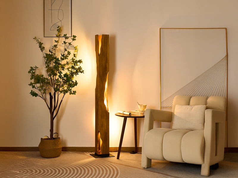 Stehlampe VENUS im Holzstamm Design aus Naturholz rusikal, Höhe 141cm