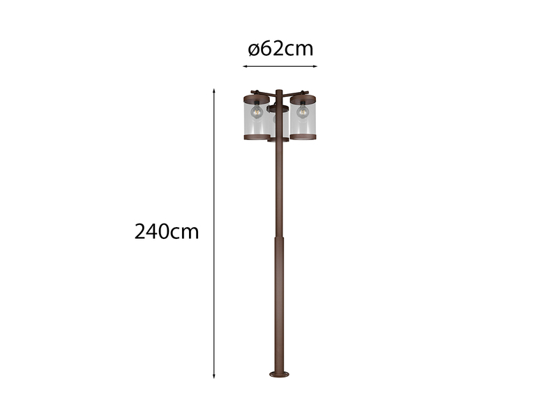 LED Straßenlaterne im Landhausstil, 3-flammig Rostoptik, Höhe 240cm