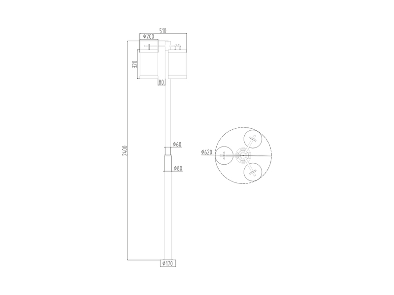 LED Straßenlaterne im Landhausstil, 3-flammig Rostoptik, Höhe 240cm